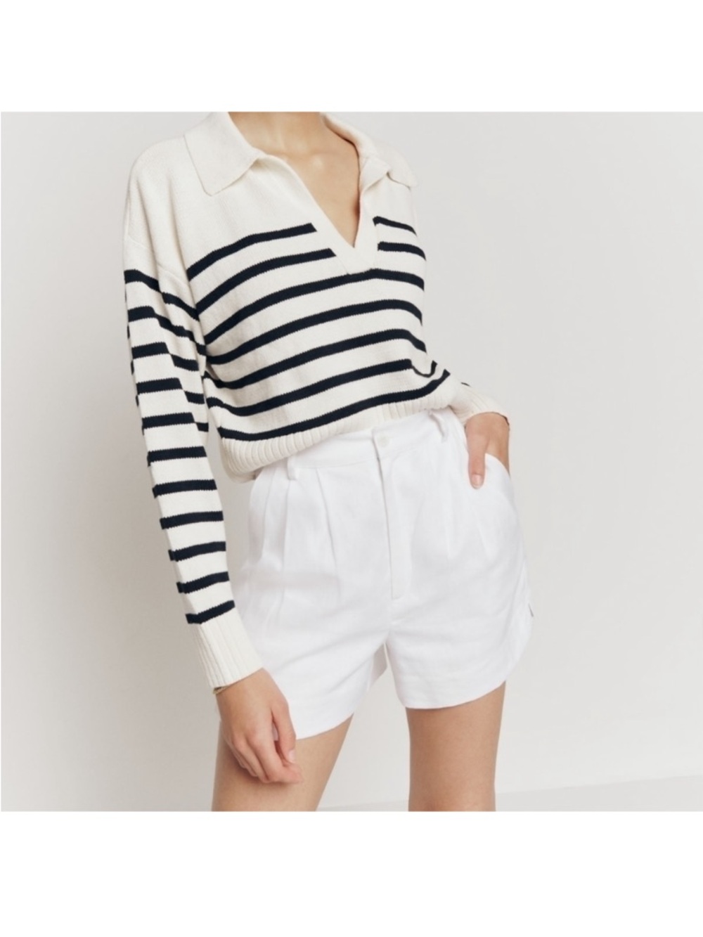 Reformation Beaux White High-Rise Pleated Linen Shorts Size 12
